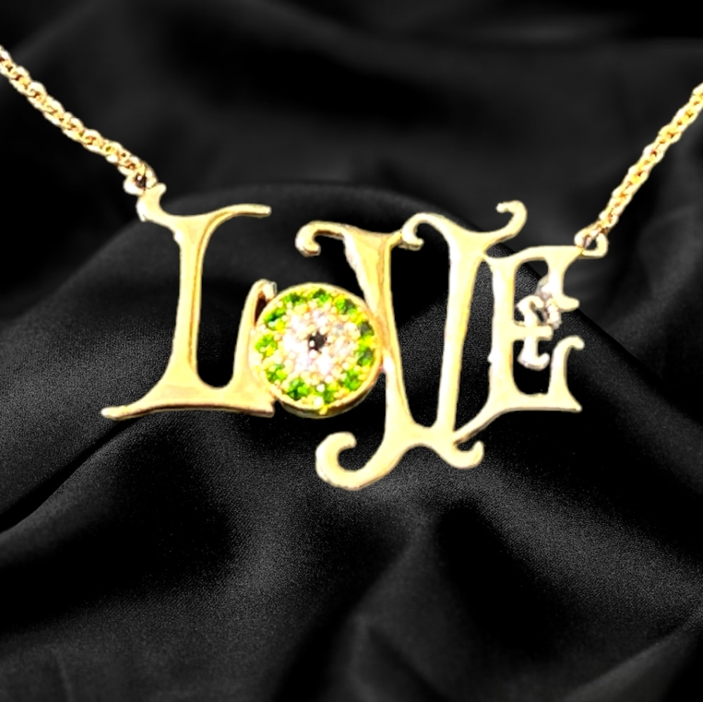 CAROL BRODIE RARITIES 'LOVE' EVIL EYE NECKLACE IN 14K OVER STERLING SILVER